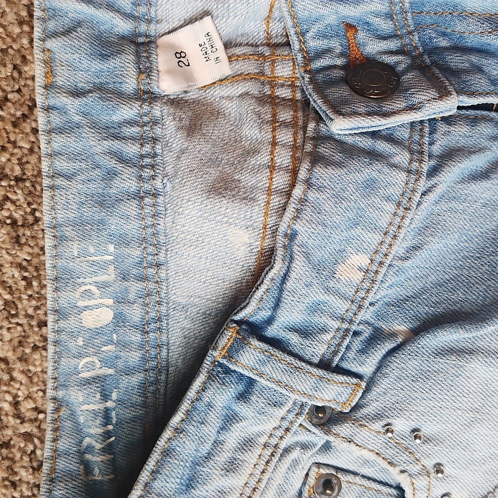 Free People | Distressed & Bedazzeled Light Blue Jeans - Picture 5 of 14